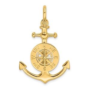 14k Yellow Gold 3-D Small Anchor w Compass Necklace Charm Pendant Gift for Dad